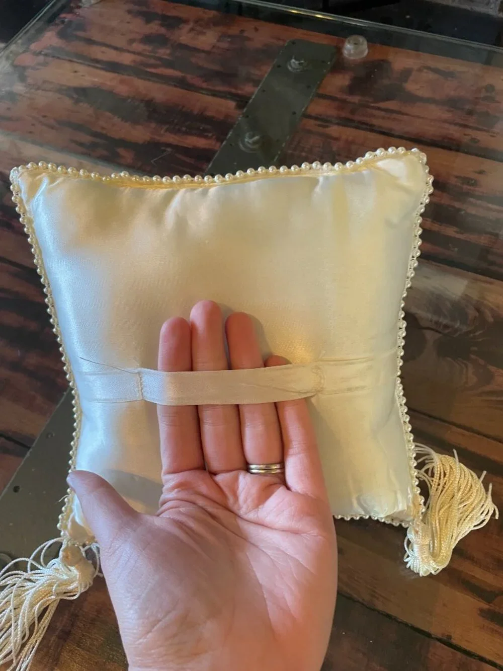 Vintage Ivory Satin Wedding Ring Bearer Pillow